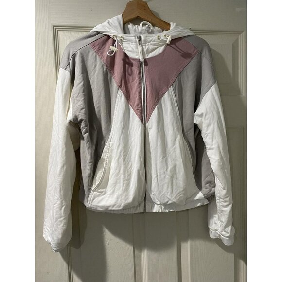 Zyia Active Women's Large Jacket White Gray Pink Colorblock Full Zip Cropped,S - Picture 6 of 7